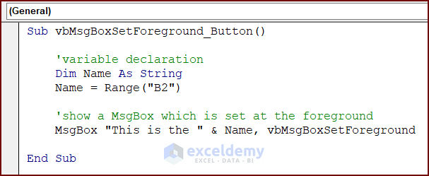 VBA Code for MsgBox at the Foreground