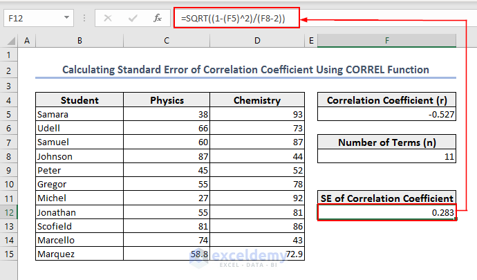 Calculating standard error of correlation coefficient