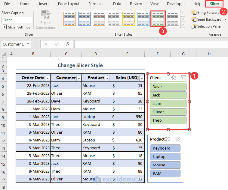 Changing the Slicer list style