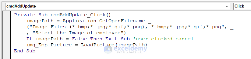 Code that takes Picture of Employee inside UserForm