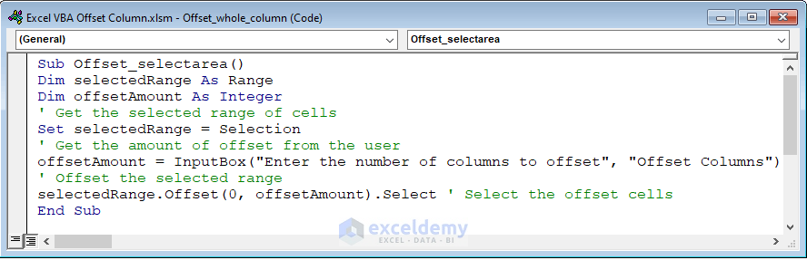 Code to Offset Whole column Selection