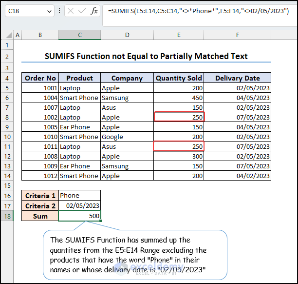 Formula to exclude partially matched values with multiple criteria before summation