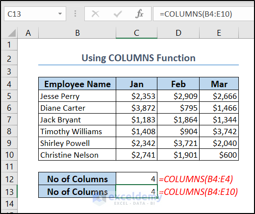 how to count number of columns in excel