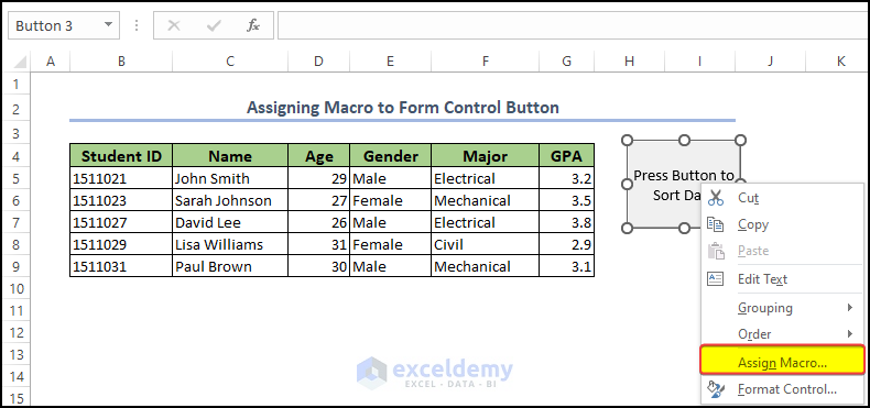 Excel Assign Macro to Button