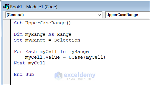 code for Automatic Uppercase for a Selected Range in Excel VBA