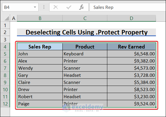 Use Protect Property to Deselect in Excel VBA