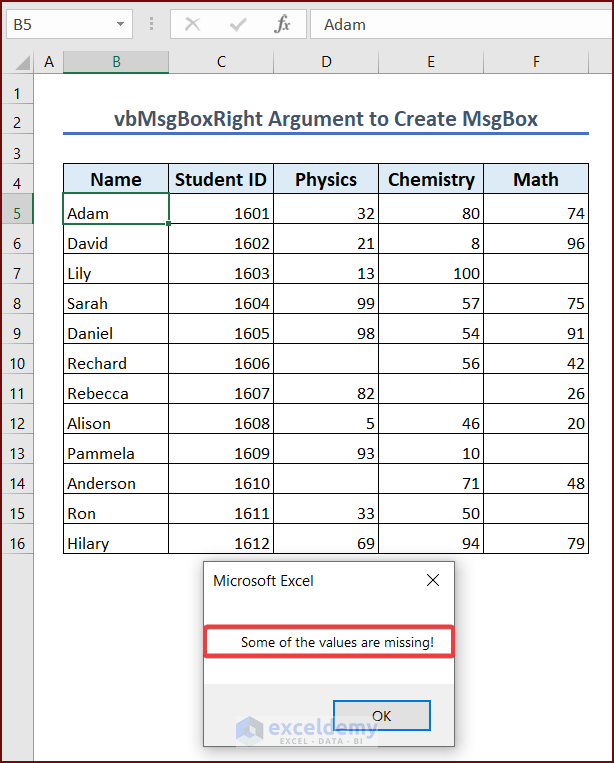MsgBox with vbMsgBoxRight Argument