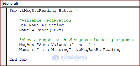 VBA Code for MsgBox with Right-to-Left Reading Order