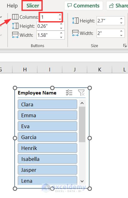 Image showing multiple column adding option at the slicer tab