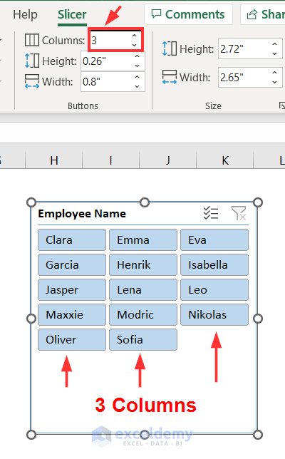 Adding 3 columns of buttons in the slicer