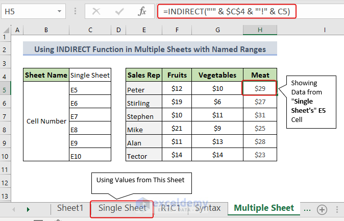 Using the INDIRECT function for multiple sheets