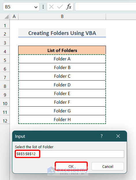 Selecting List of Newly Created Folders