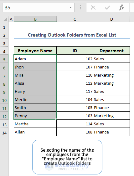 Selecting names from Excel list