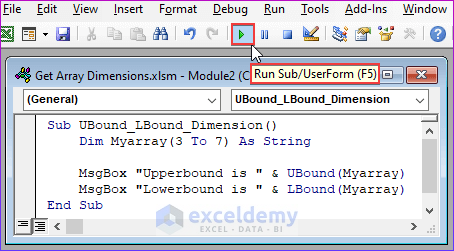 Using UBound and LBound Functions to Get Array Dimensions