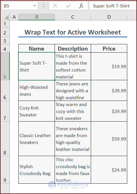 Wrap Text for Active Worksheet
