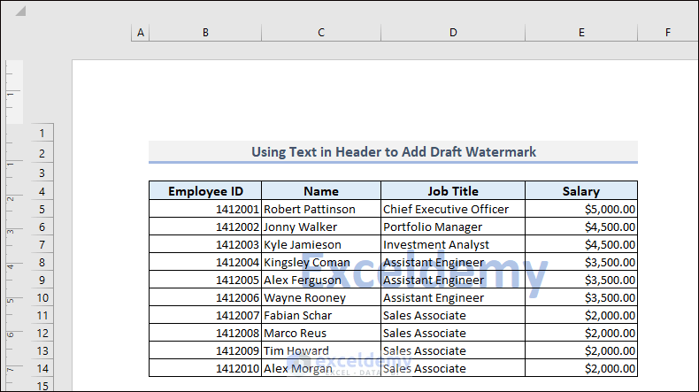 How to Add Draft Watermark in Excel