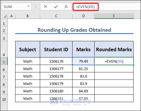 Rounding Up Marking Using Even Function