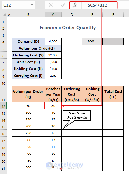Calculating Batches per Year of Economic Order Quantity