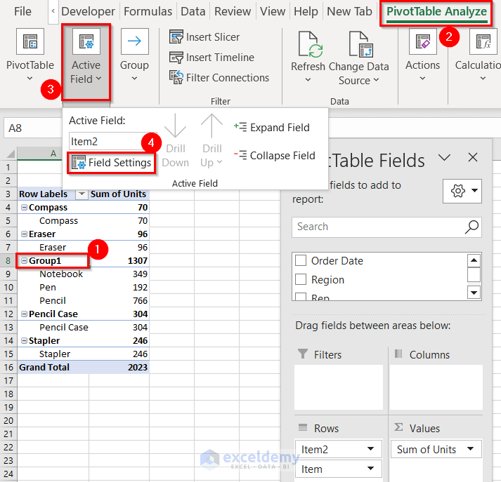 Going to Field Settings from Pivot Table Analyze