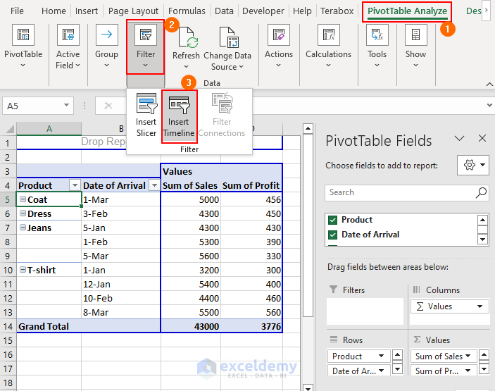 Inserting Timeline Slicer with Date Range in Excel