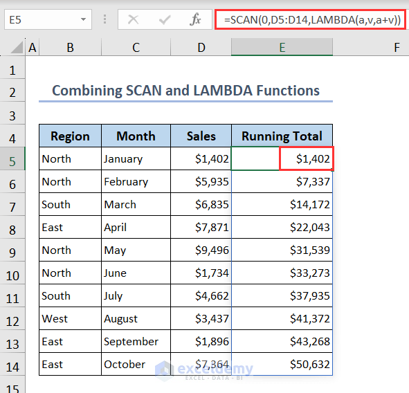 Inserting SCAN and LAMBDA function to calculate running total