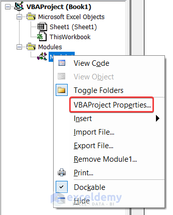 Opening VBAProject Properties of Selected Module