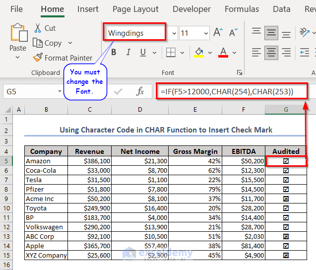 Using Character Code to Create an Excel Formula