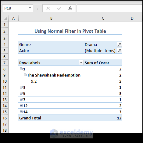 Pivot table with normal filter drop down