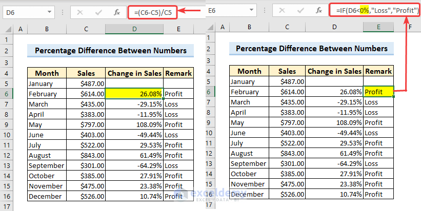 Calculate percentage difference in same column in Excel
