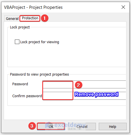 Removing Password in VBAProject - Project Properties Dialogue Box