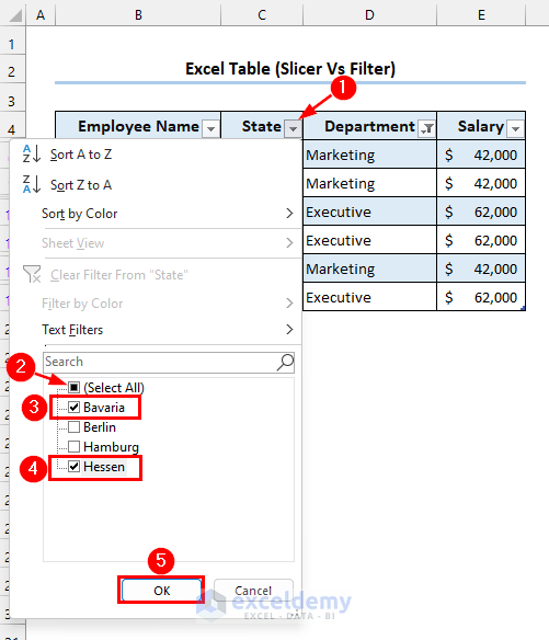 Selecting desired States in the Filter section