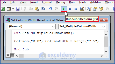 Set Width for Multiple Columns Based on Cell Value in Excel VBA