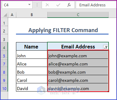 Showing Output of Filtered Email Addresses in Excel