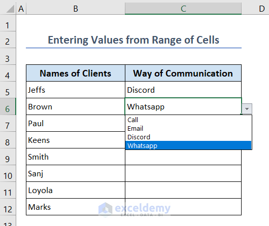 Showing a Drop-Down list of values that are inserted from a range