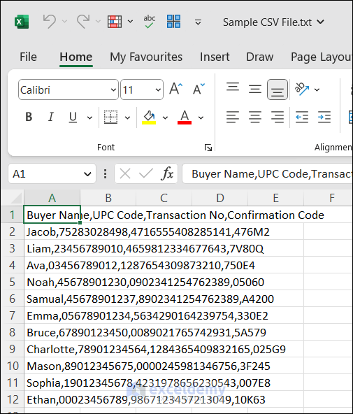 Text File Opened in Excel