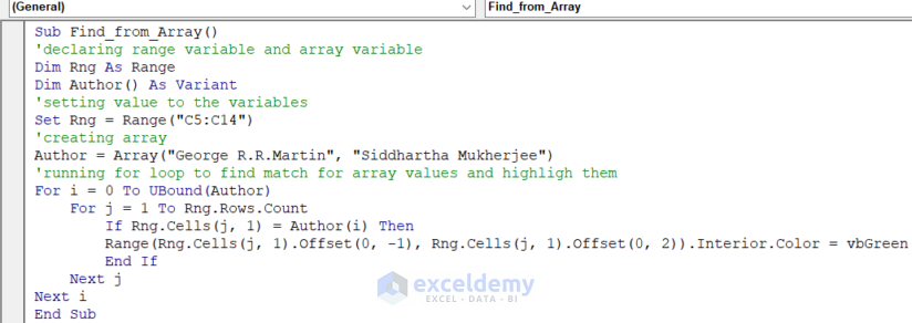 VBA Code to Find Values Matching Array Elements