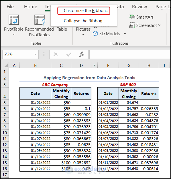 customizing ribbon to open Excel options
