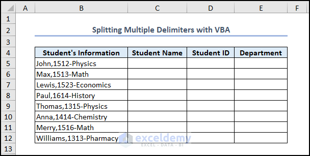 Dataset of splitting strings using VBA functions