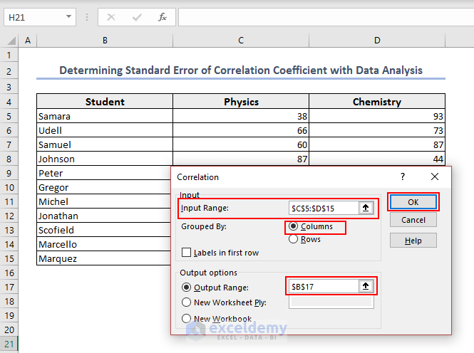 Set up for correlation input output
