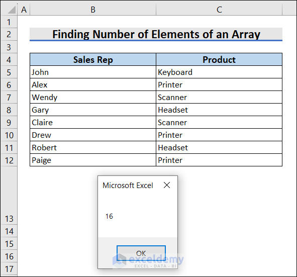 Find the Number of Elements an Array