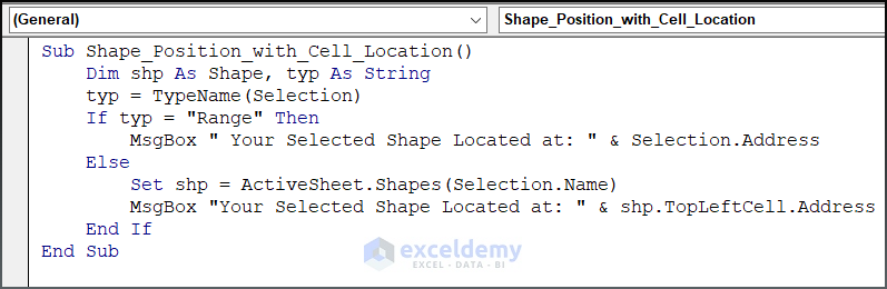 VBA code for Determining Excel VBA Shape Position Through Cell Address