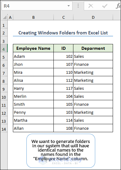 Excel list of names to create Windows folders from
