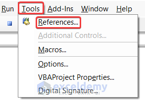 Opening References from Tools Tab