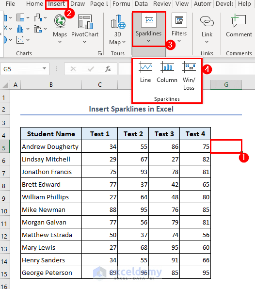 Select desired sparklines to insert