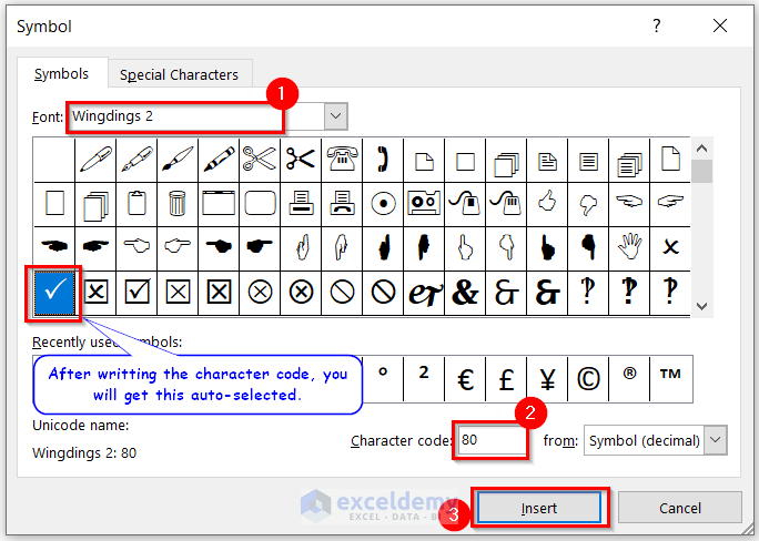 Selecting Symbol by Using Character Code