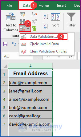 Using Data Validation Command in Excel