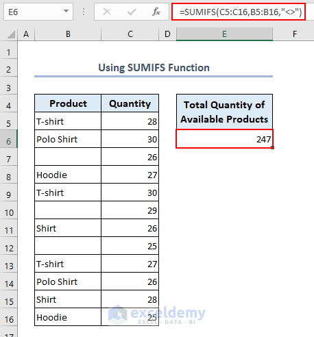 Using SUMIFS function to sum not blank cells