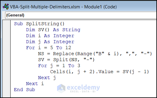VBA code to split multiple delimiters using Replace and Split functions combinedly