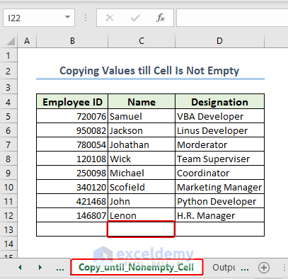 dataset to copy values to another sheet until an empty cell is found