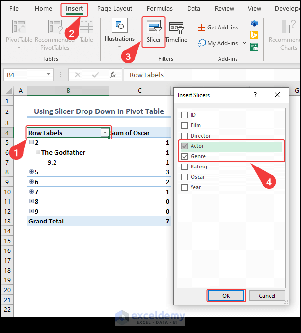 Inserting slicer drop down